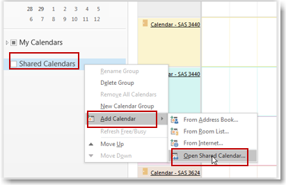 Open Shared Calendar: PennO365 Outlook for Windows Arts Sciences