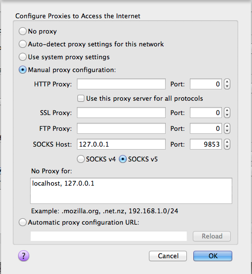 [screenshot of preferences, showing "manual proxy configuration" selected]