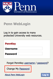 [On any Penn WebLogin page, select the link in "Change My Password"]