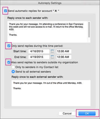 Gelijkmatig meer Zakje Automatic reply (Vacation Message): PennO365 Outlook for Mac | Arts &  Sciences Computing