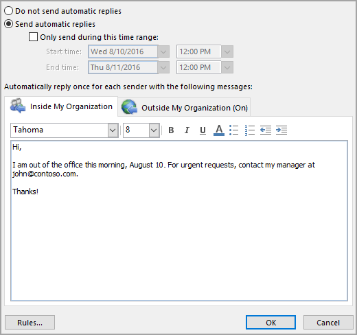 Automatic reply (Vacation Message): PennO365 Outlook for Windows | Arts ...