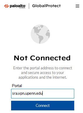GlobalProtect window when disconnected, showing portal information